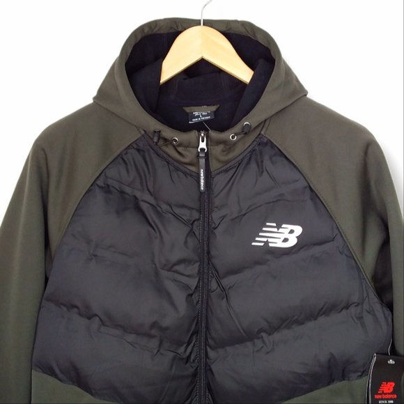 New Balance Hooded Softshell Jacket Size L Green Black Water Wind Resistant NWT - Picture 3 of 10